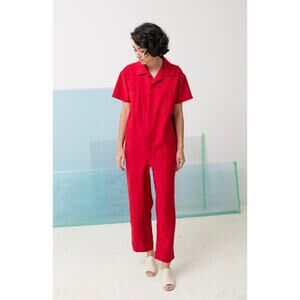 Caron Callahan Cotton Denim Short Sleeve Jumpsuit Collared Boilersuit XS